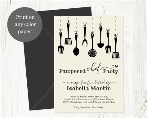 pampered chef party invitation template printable rustic