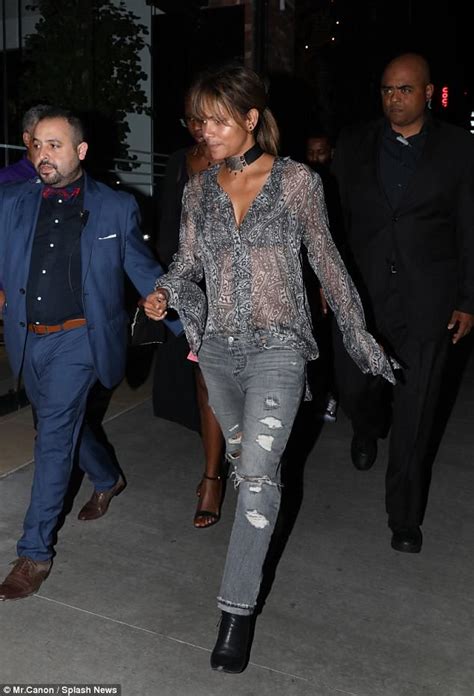 Halle Berry Flashes Cleavage In Sexy Ensemble As She Dines At Beauty And Essex In Hollywood