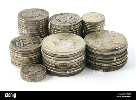 Stacks Of Old United States Silver Coins Pre 1964 Stock Photo Alamy