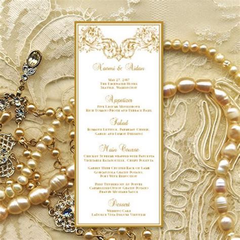 printable wedding menu template vienna  gold microsoft