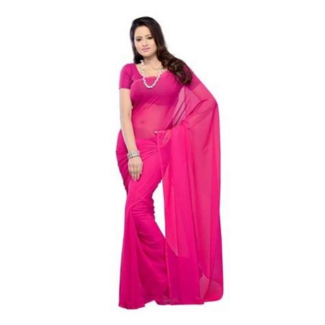 Pink Casual Plain Georgette Saree At Rs 300 In Surat Id 14548565448