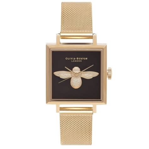 Olivia Burton Ladies Square Dial 3d Bee Mesh Watch Ob16am90 Watches