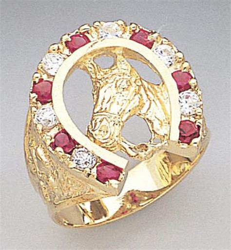14k Gold Mens 22mm Horseshoe Cubic Zirconia Ring