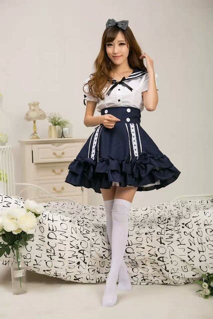 Fashion Lovely Girl Maid Sailor Lolita Blue Dress Japanese School Uniforms Cosplay Costumes In