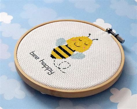 Bee Cross Stitch Pattern Instant Download Pdf Bee Happy Etsy Uk