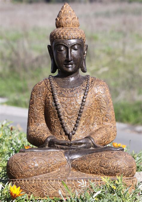 Sold Stone Meditating Buddha Wearing Floral Robes 32 118ls707