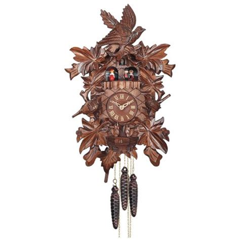 One Day Musical Cuckoo Clock With Hand Carved Birds Leaves And Chicks