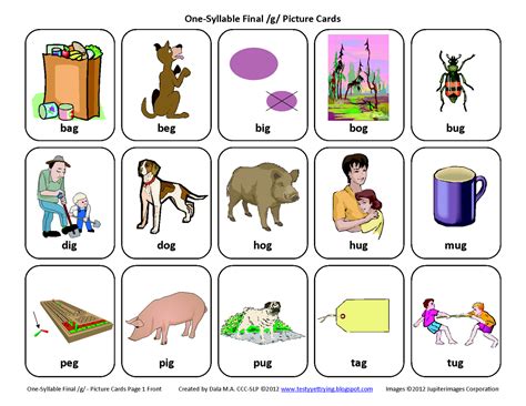 Testy Yet Trying Final G Free Speech Therapy Articulation Picture Cards
