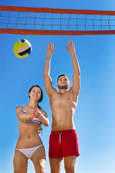 Beautiful Happy Couple Playing Volleyball Stock Image Image Of Exercising Recreational 66900023