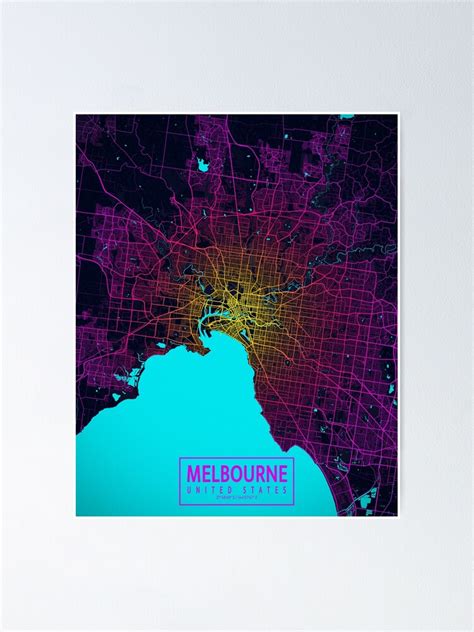 Melbourne City Map Of Australia Neon Poster For Sale By Demap