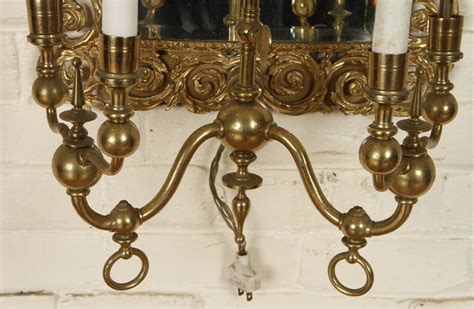 Pair Brass Mirrored Wall Sconces 7 Lights