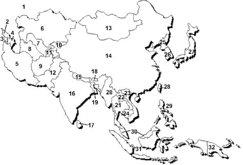 Asia Map Numbered