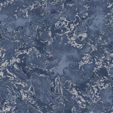 Liquid Marble Effect Navy Blue Silver Wallpaper Elixir Muriva Metallic
