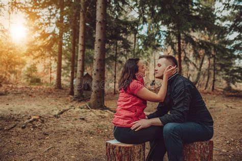 Young Couple Kissing In Forest Stock Image Image Of Parent Boyfriend
