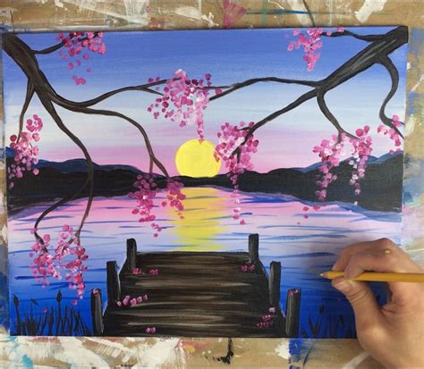 How To Paint A Sunset Lake Pier Step By Step Painting With Tracie Kiernan