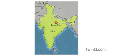 Mapa Indije S Rijekom Gangesom Istaknuta Karta Godina 6 Hass Geografija
