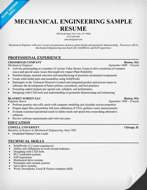 Mechanical Resume Examples Pia Shaw