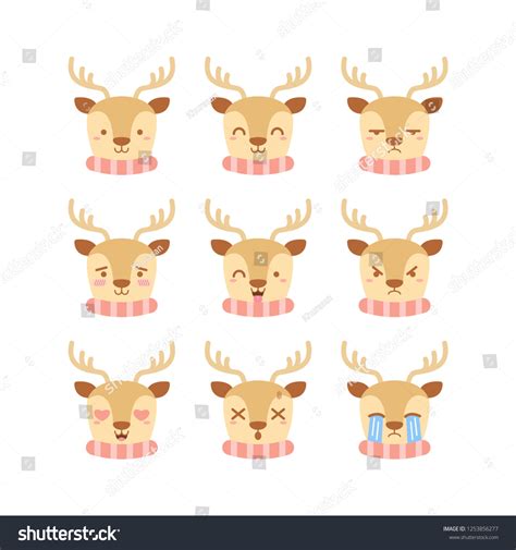 Cute Reindeer Emoticon Emoji Set Vector เวกเตอร์สต็อก ปลอดค่า
