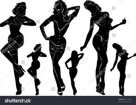 A Lot Of Vector Black Silhouettes Of Beautiful Nude Womans On White