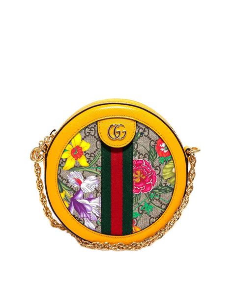 Gucci Ophidia Gg Flora Mini Round Shoulder Bag In Yellow Lyst