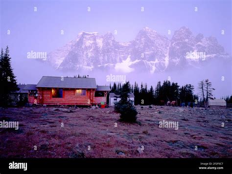 Cabin At Foggy Sunrise On Amethyst Lake Jasper National Park Alberta