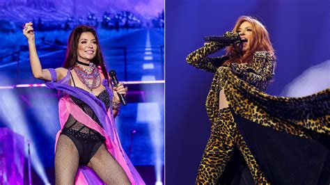 shania twain s wildest tour looks in photos from ab baring leopard print to multicolored wigs