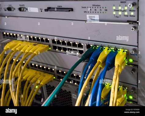 Computer Network Router Switch With Lan Cables Stock Photo Alamy