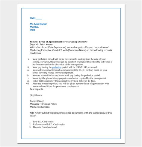job appointment letter  samples  word   format