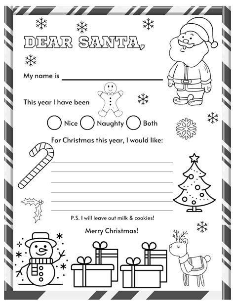 Letter To Santa Coloring Page Printable Christmas Wish List Etsy