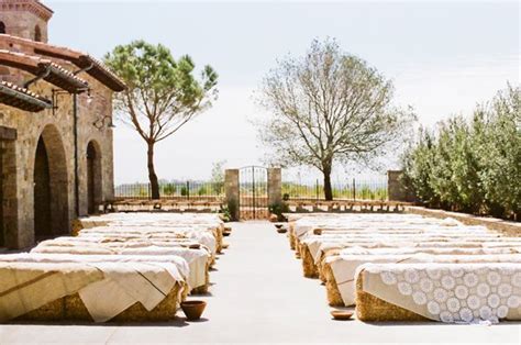 Linen Lace Coverd Hay Bales Wedding Ceremony Seating Wedding Seating