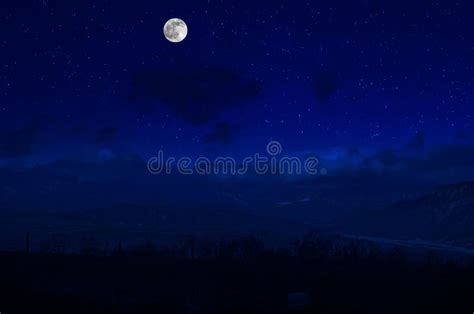 Forest On A Full Moon Night Scenic Night Landscape Of Country Road At