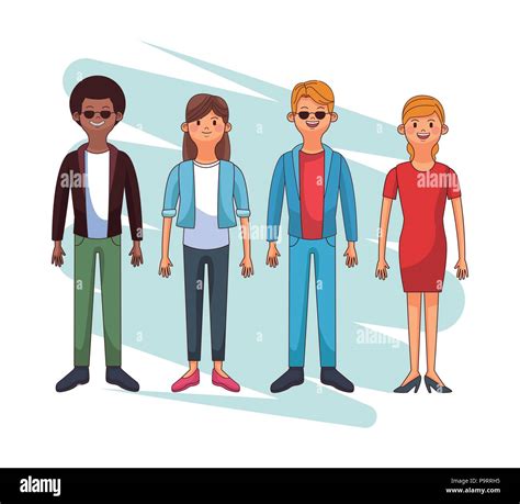Set Of Young People Cartoons Vector Illustration Graphic Design Stock