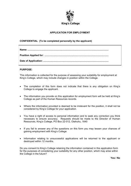 Application Form Kings College