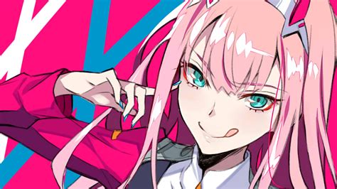 Darling In The Franxx Green Eyes Zero Two With Background Of Red And