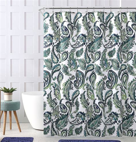 Decorative Blue Green Fabric Shower Curtain Watercolor