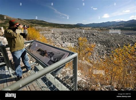 Photographer At The Site Of Frank Slide Disaster In Alberta Canada