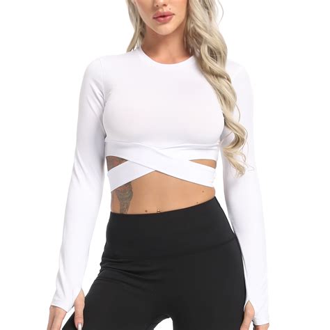 Women S Workout Crop Tops Long Sleeve