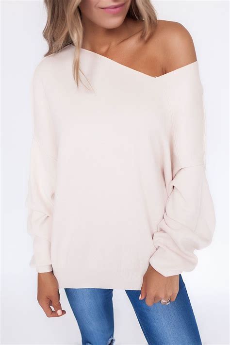 Beige Asymmetrical Neckline Sweater Sweaters Sweater Weather Fashion