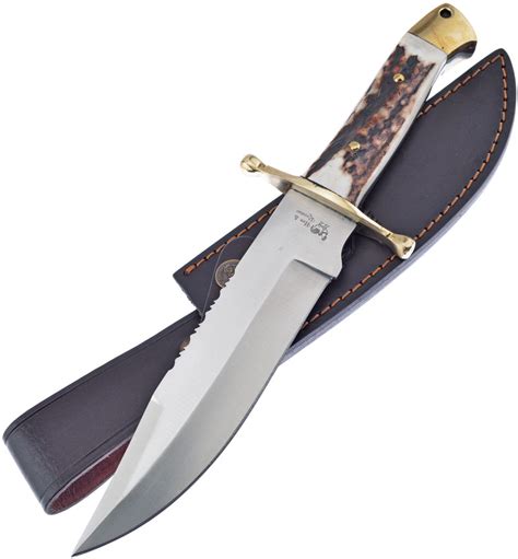 Hr0040 Hen And Rooster Bowie Knife Deer Stag Leather Sheath