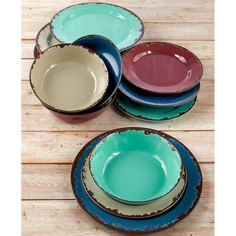 Rustic Melamine Dinnerware Set Plastic Farmhouse Plates And Bowls