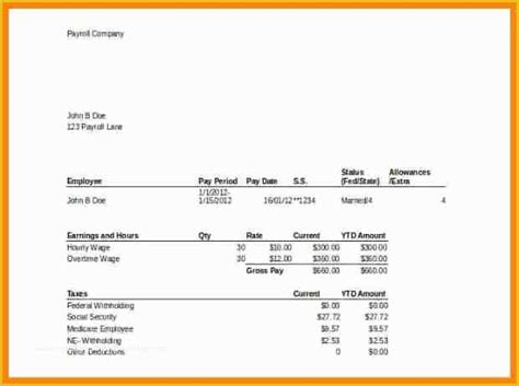 Free Payroll Pay Stub Template Of 5 Excel Pay Stub Template Free
