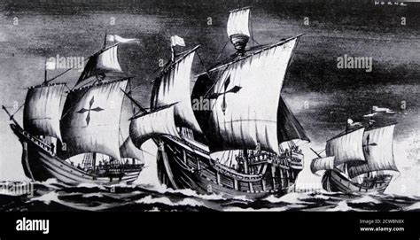 Illustration Depicting The Three Ships Of Christopher Columbus Used