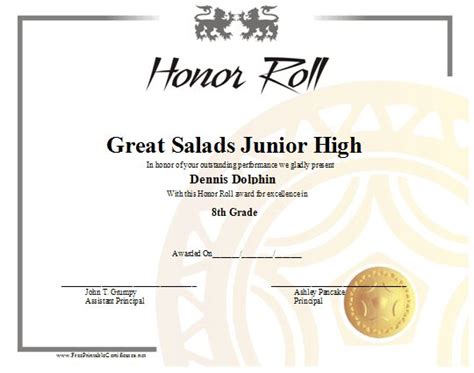 Honor Roll Certificate Printable Certificate Honor Roll Printable