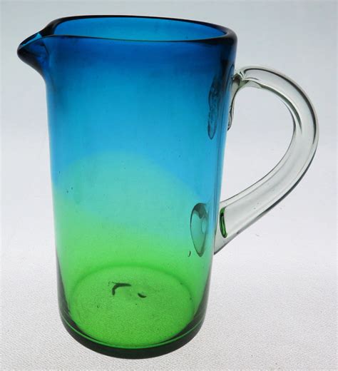 Mexican Glass Pitcher Straight Turquoise Green Fade