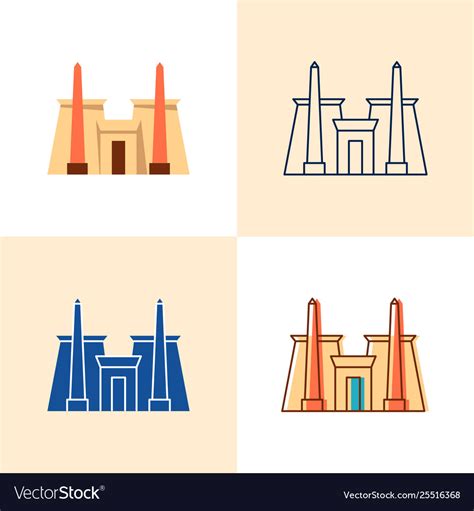 Karnak Temple Icon Set In Flat And Line Style Vector Image