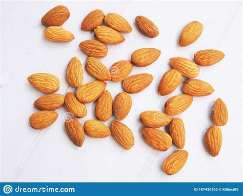 Above Pile Of Almond Seed Isolated On White Background Stock Image