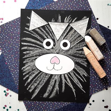 Paper And Chalk Art Cat Craft For Kids To Recreate Glued To My Crafts Cat Crafts Chalk Art Chalk