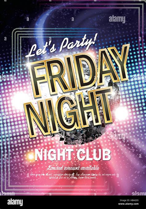 Gorgeous Friday Night Club Poster With Glitter Disco Ball And Laser