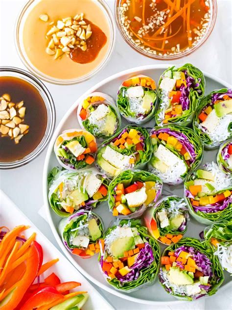Vegetarian Summer Rolls With 3 Dipping Sauces Drive Me Hungry