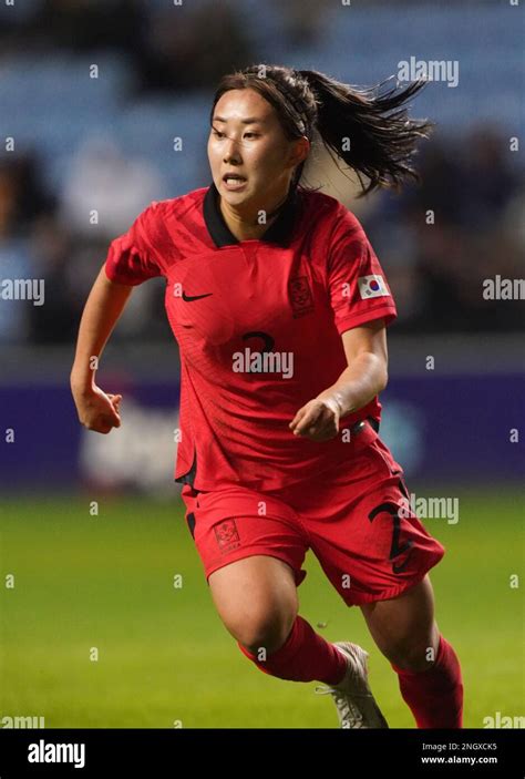 Korea Republics Choo Hyo Joo During The Arnold Clark Cup Match At The Coventry Building Society